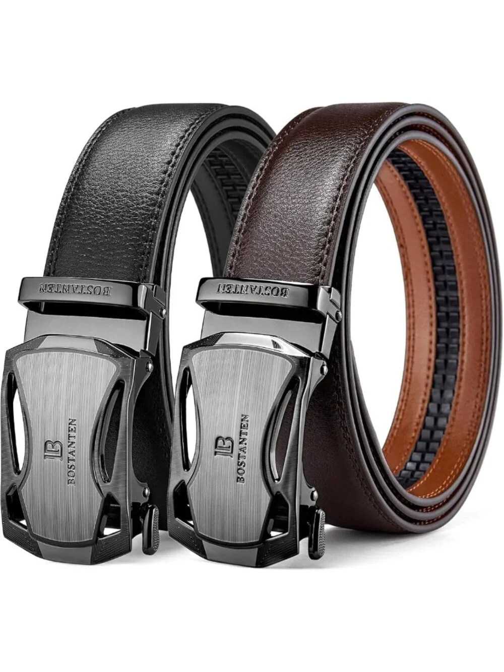 2 Pack Leather Ratchet Belts for Men - Trimmable, Micro Adjustable, Gift Boxed